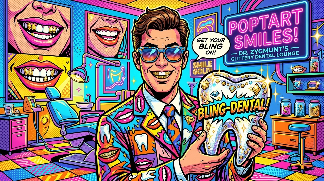 Bunte Pop-Art-Zahnarztpraxis als Sinnbild für auffälliges Praxismarketing